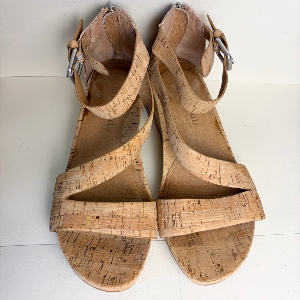 gentle souls Cork-Textured Tan Strappy Sandals